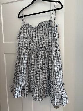 moodie Black and White Plaid Ruffle Mini Dress